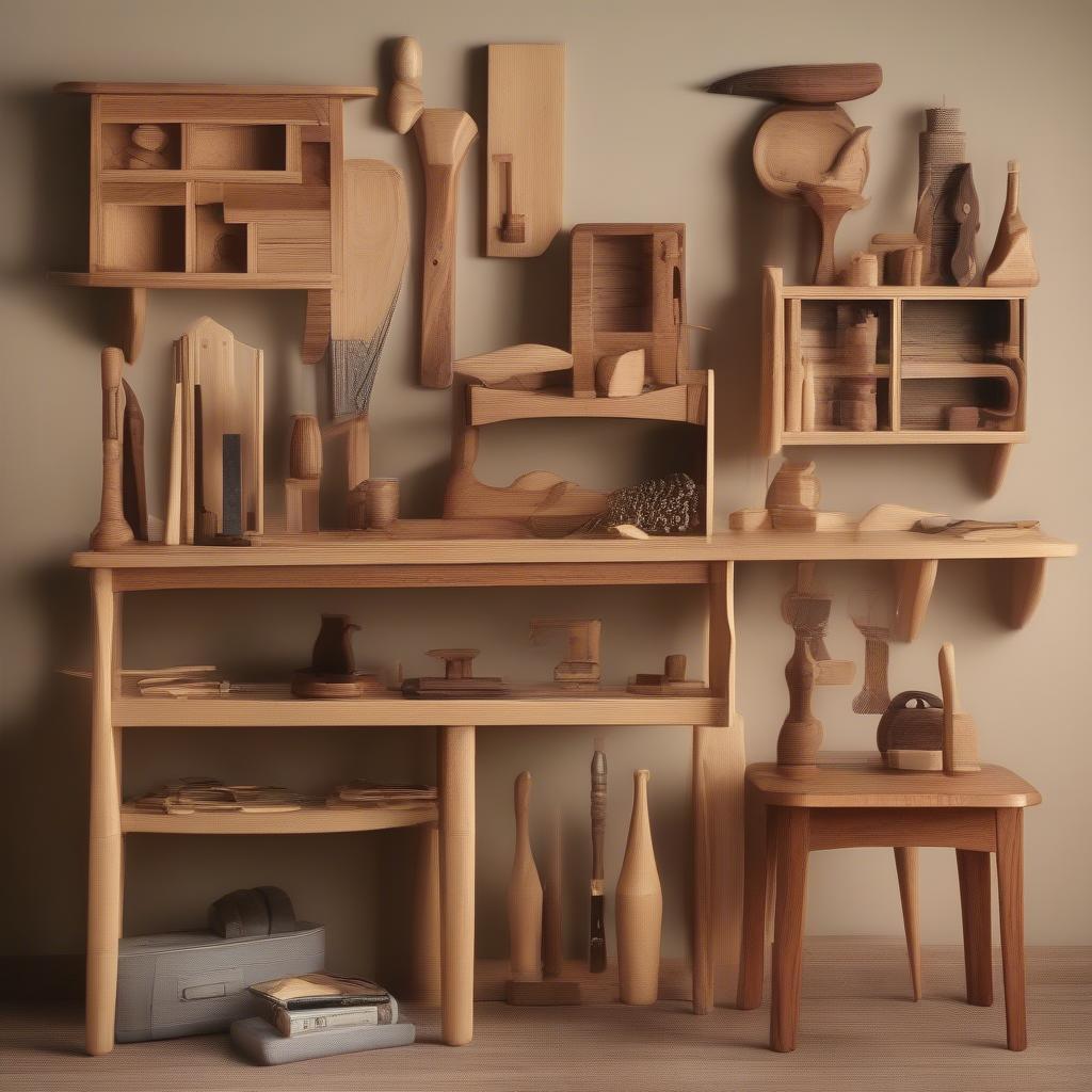 Variety of Finished Woodworking Projects Displayed