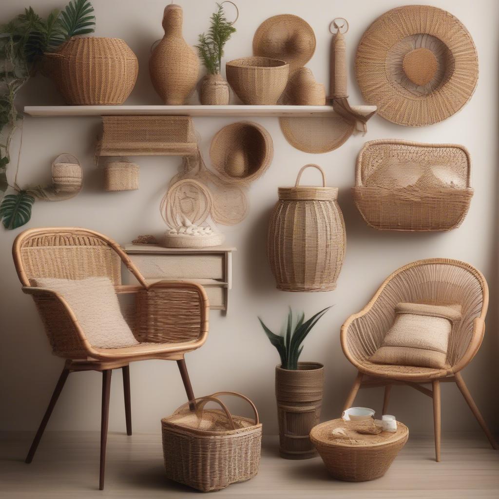 Variety of Framed Wicker and Rattan Items