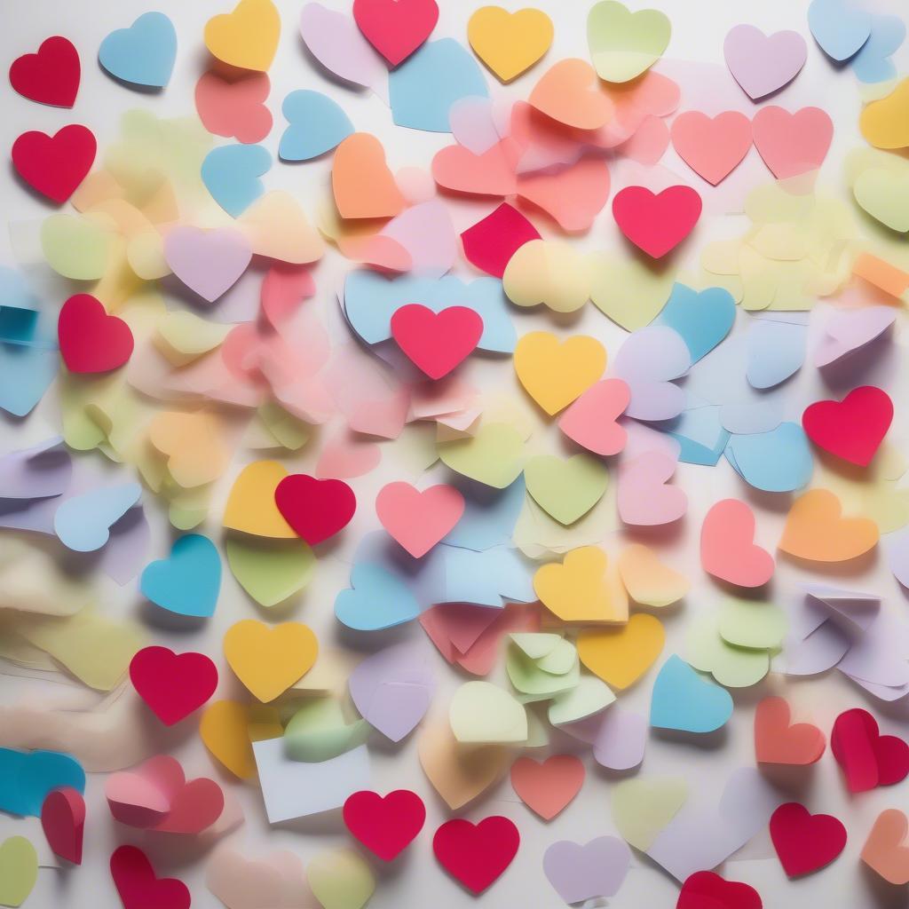 Different sizes and colors of heart shaped sticky notes