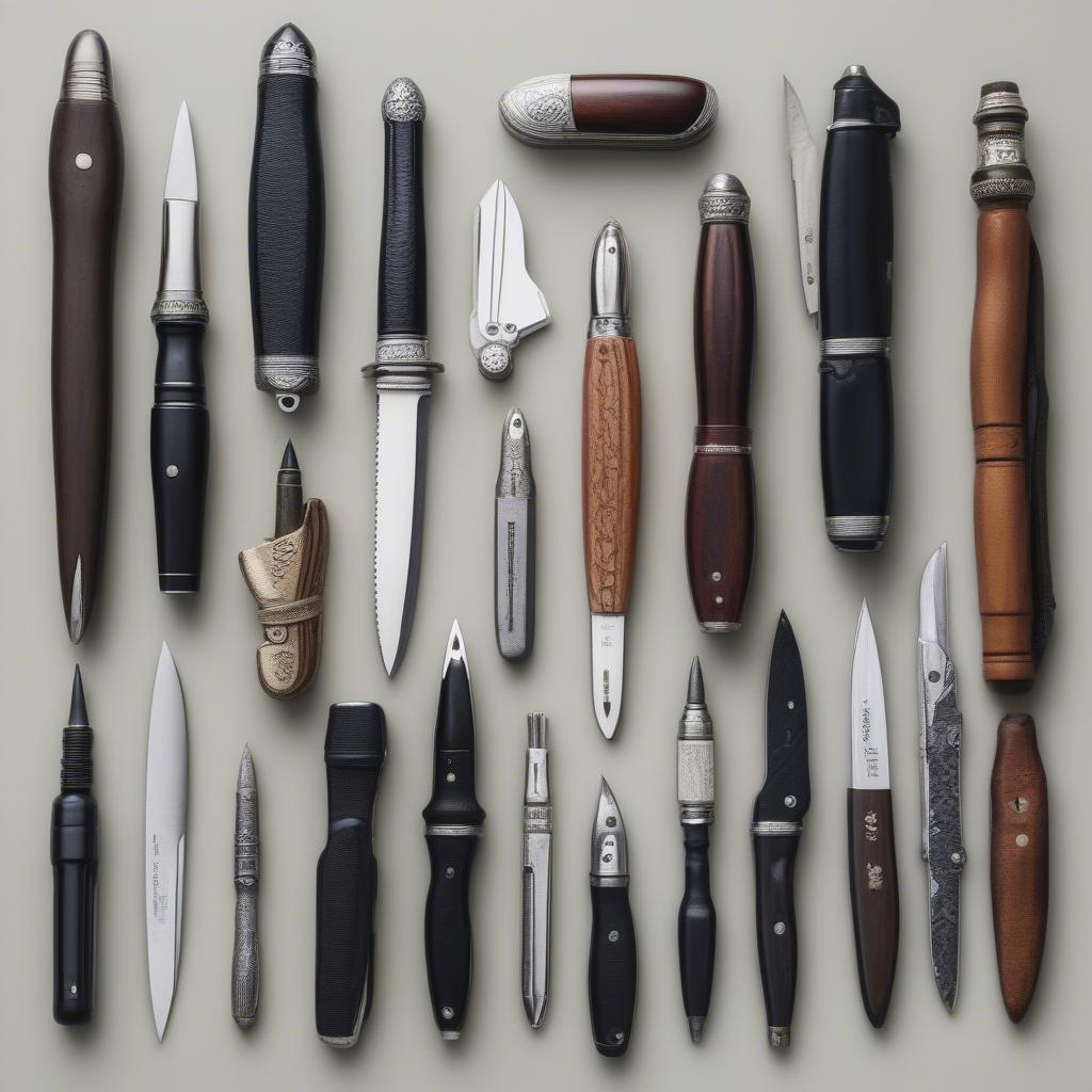 Different types of pen knives displayed