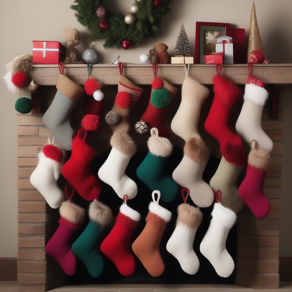 Variety of Pom Pom Christmas Stockings on Display