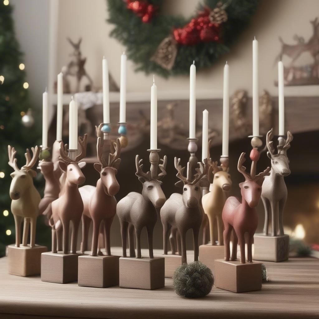 Variety of Reindeer Stocking Holders Displayed on a Table