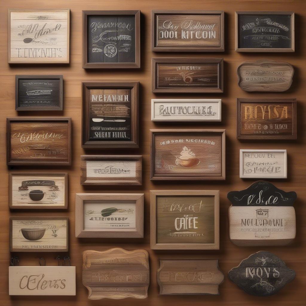 Variety of Wood Kitchen Signs Displayed on a Wall