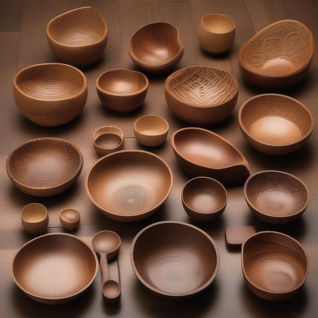 Variety of Wooden Carved Bowls