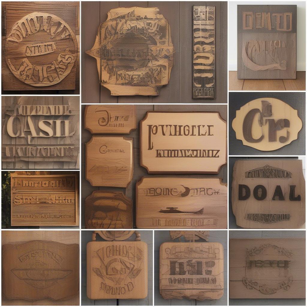 Variety of Wooden Plaque Signs in Different Shapes and Sizes