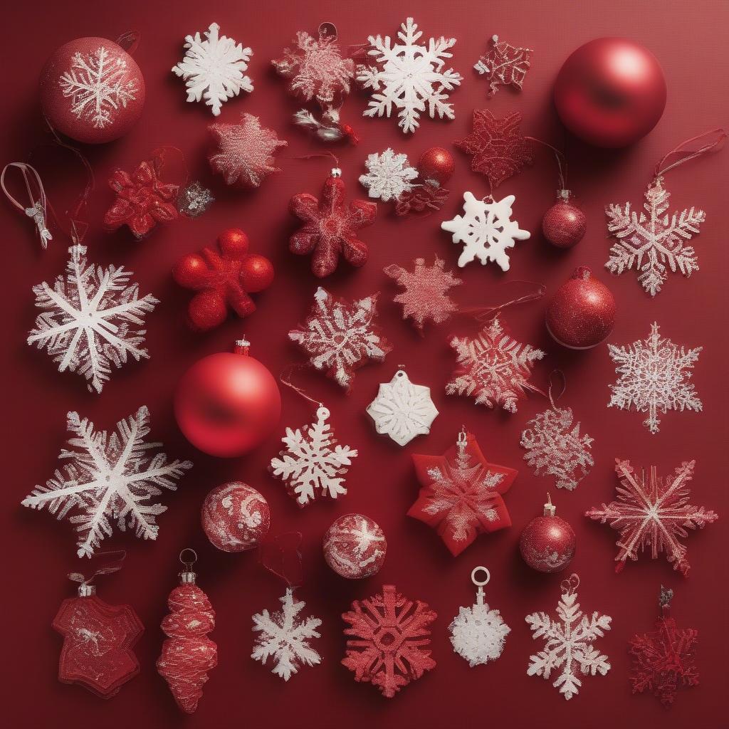 Different types of red snowflake ornaments