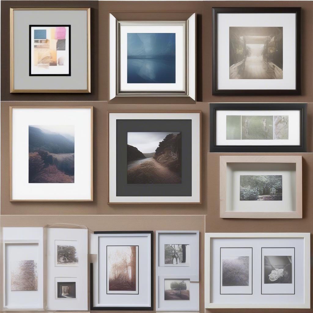 Various 8x10 picture frames with matting in different materials and styles