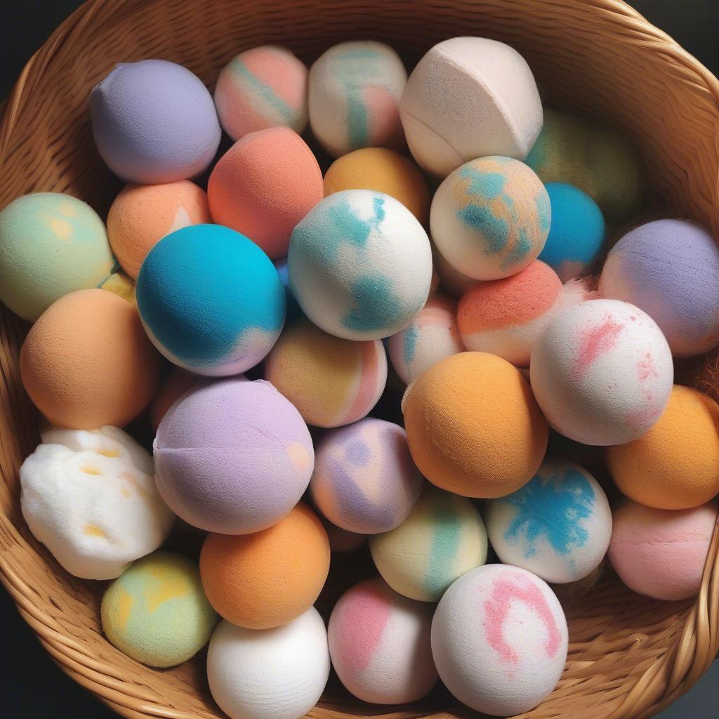 Assortment of Bath Bombs in a Wicker Basket