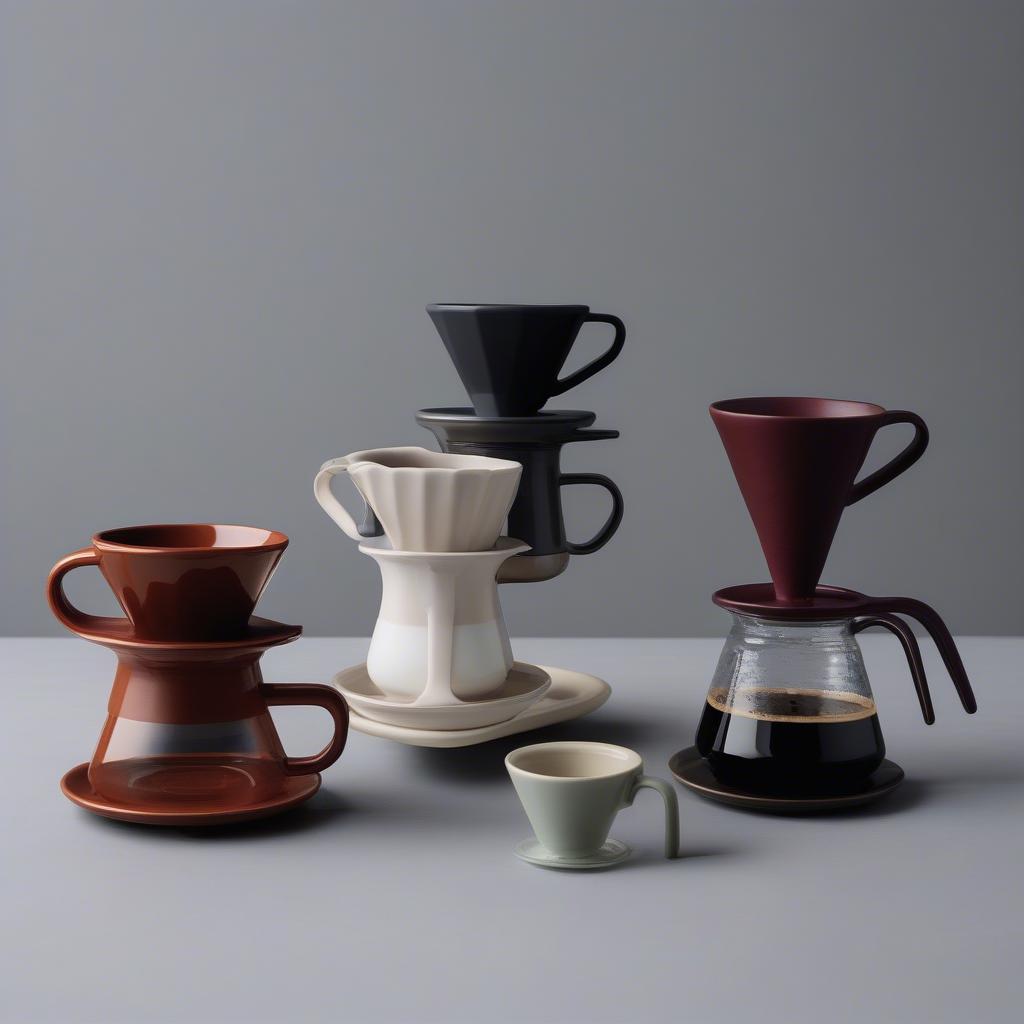 Different styles of ceramic pour over drippers