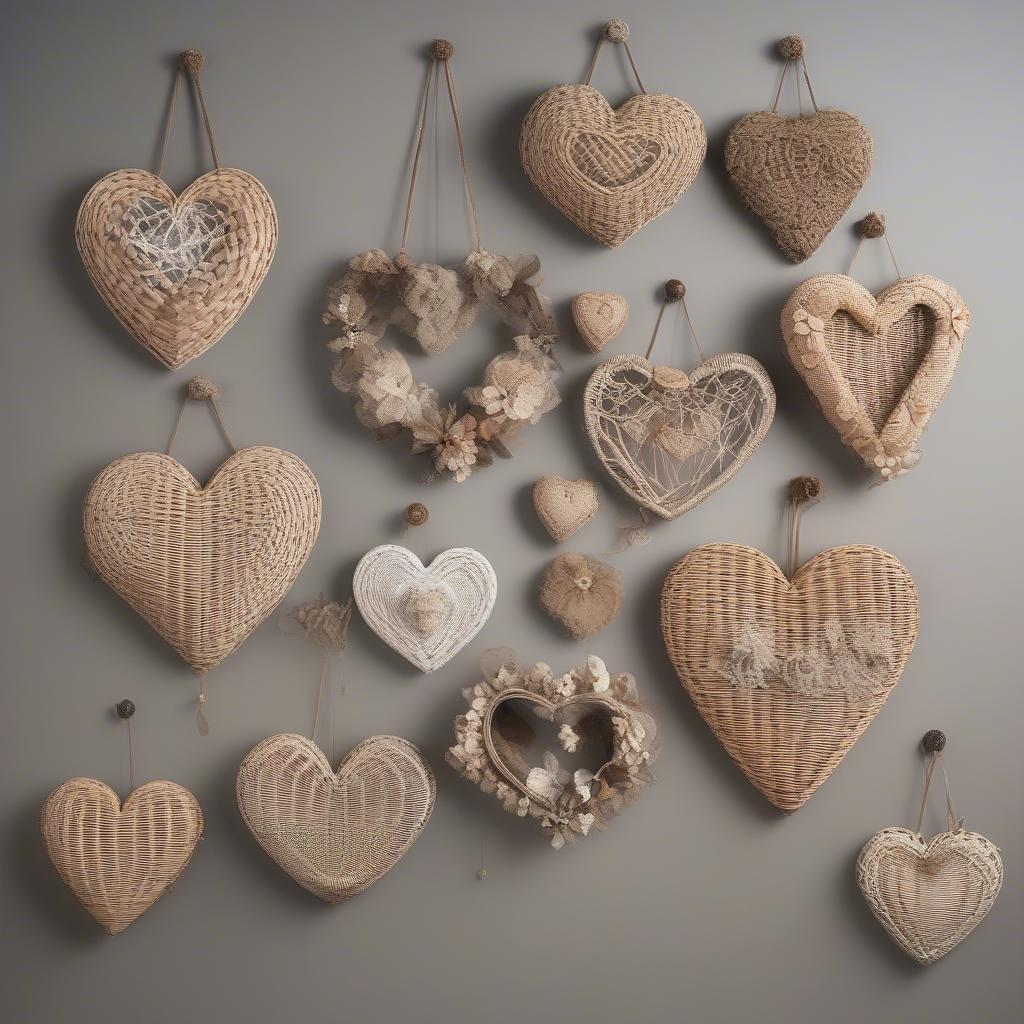 Various heart hangers on display