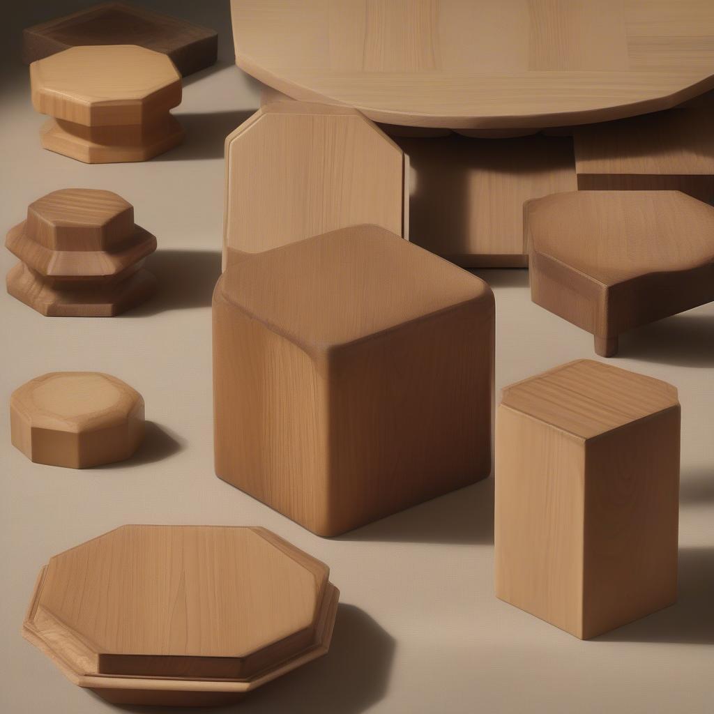 Various small wood risers in different shapes and sizes