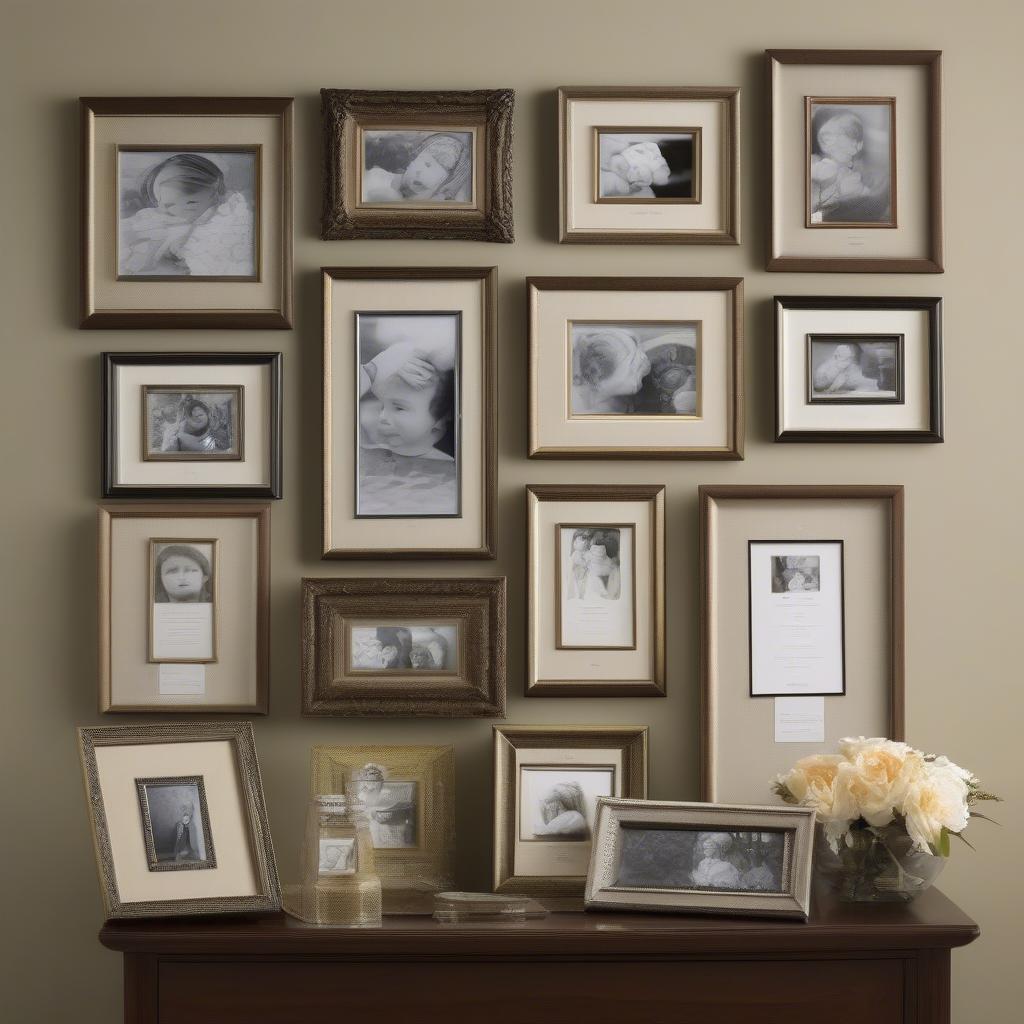 Different materials and sizes of sympathy picture frames.