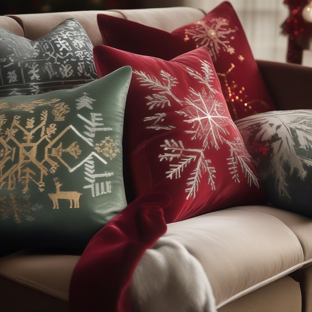 Velvet Pillow Arrangements for Christmas Decor