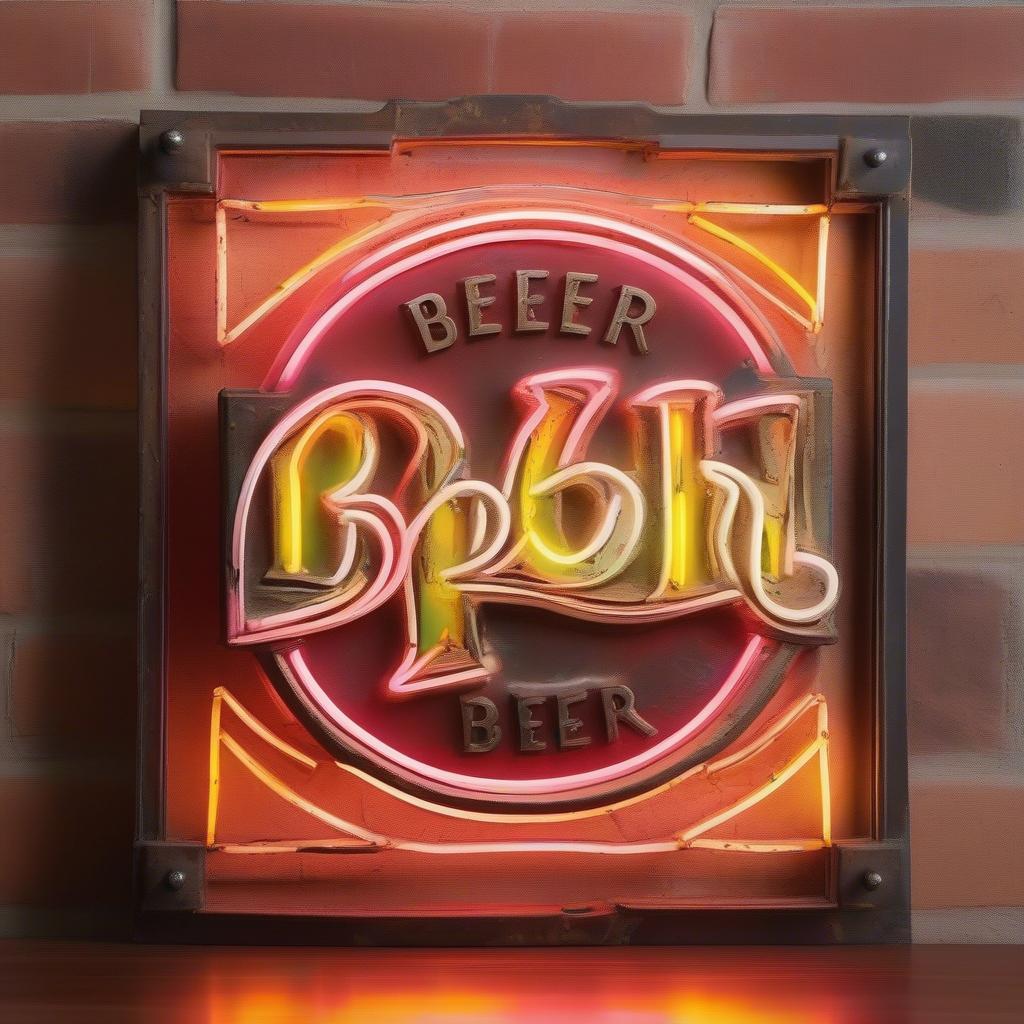 Vintage beer bar sign with neon lights