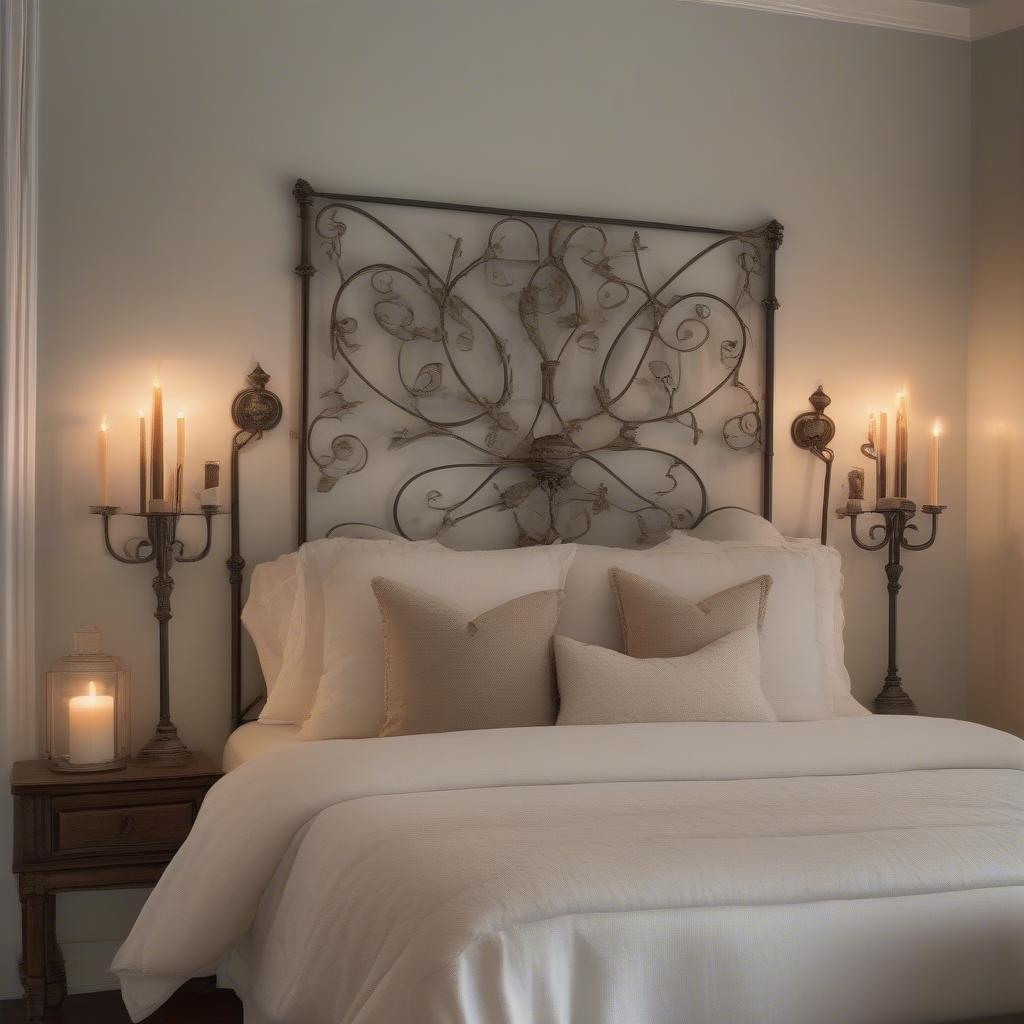 Vintage candle sconces create a cozy atmosphere in a bedroom.