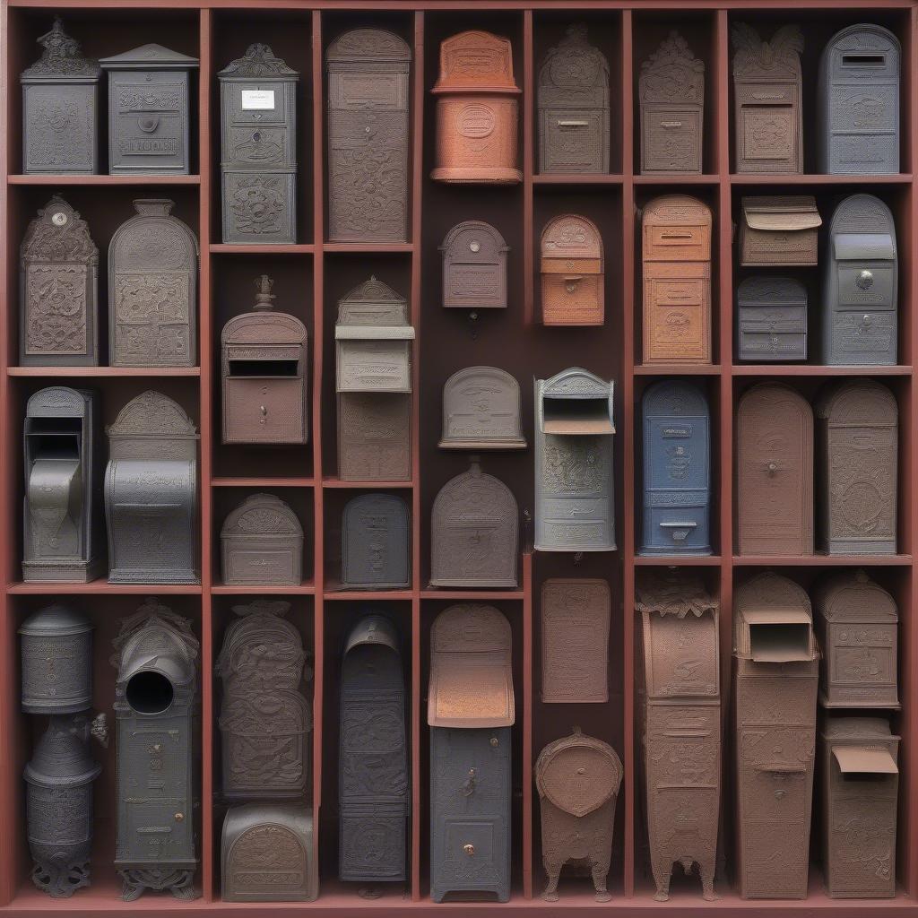 Various Vintage Cast Iron Mailbox Styles