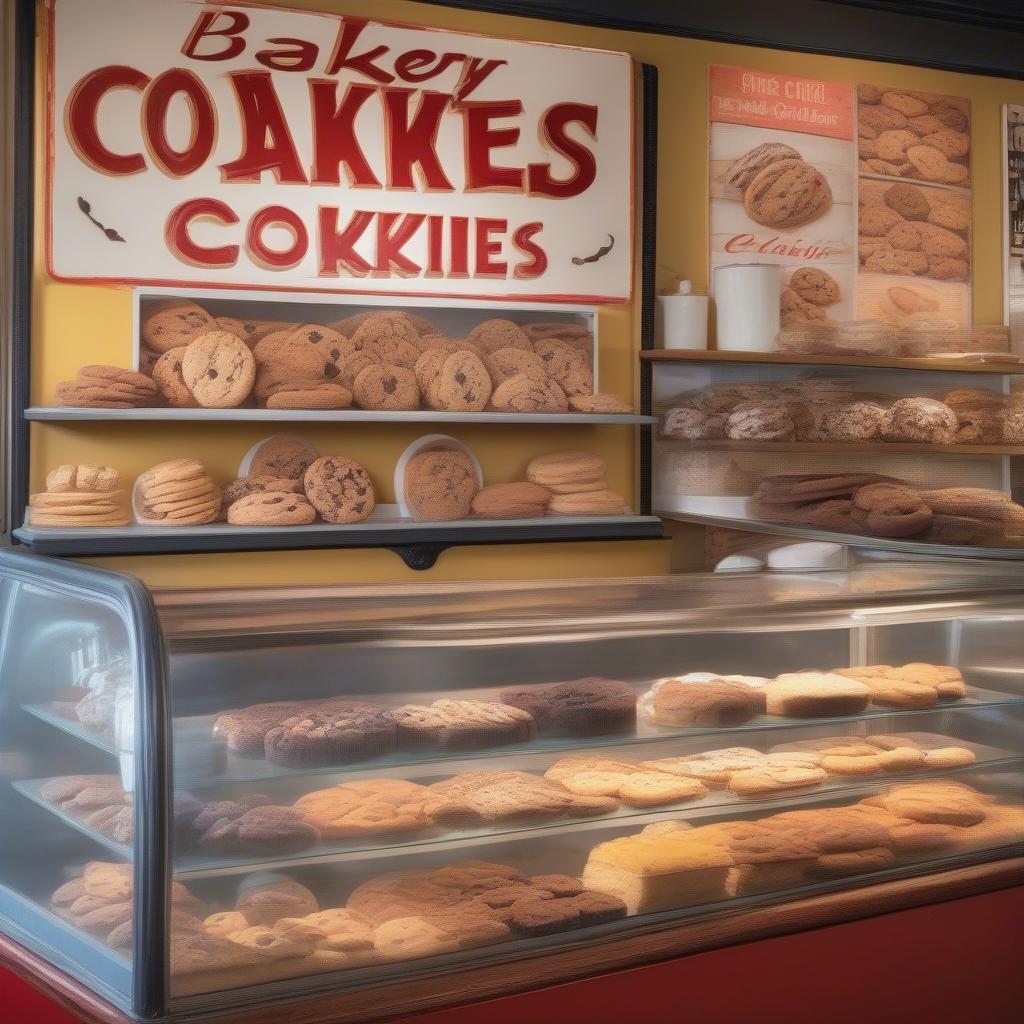 Vintage Enamel Cookies Sign in a Bakery Setting