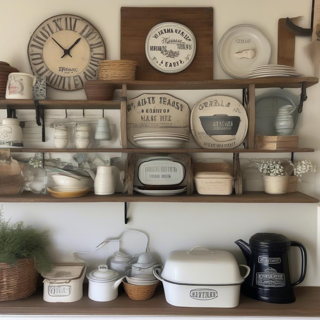 Vintage Farmhouse Kitchen Decor with Wicker Baskets