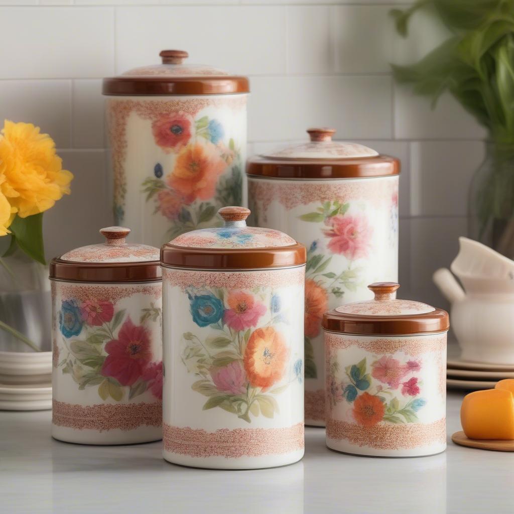 Vintage Floral Canisters on a Kitchen Counter