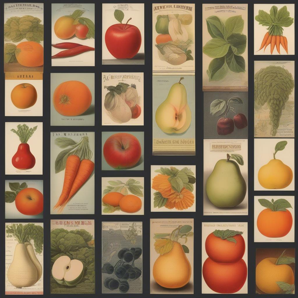 Vintage Kitchen Prints Featuring Fruits and Vegetables