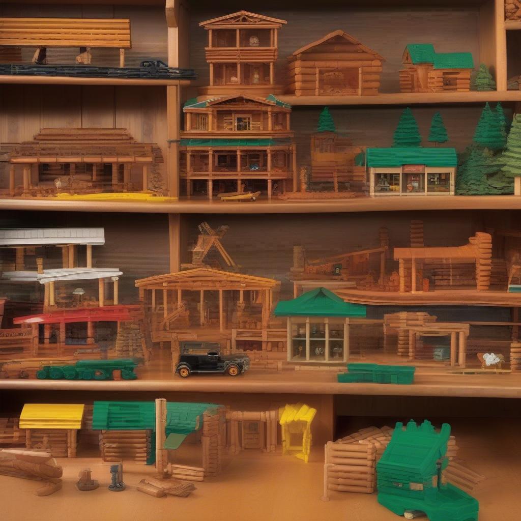 Display of Vintage Lincoln Logs Sets