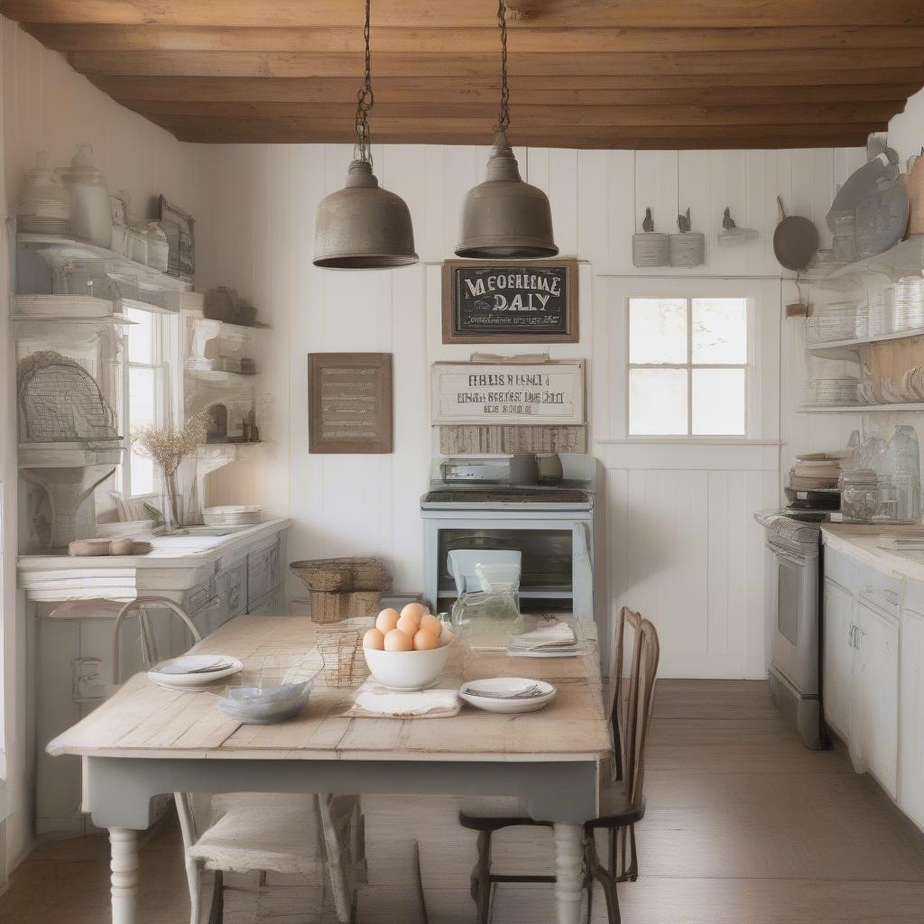 Vintage Metal Kitchen Sign in a Farmhouse Kitchen