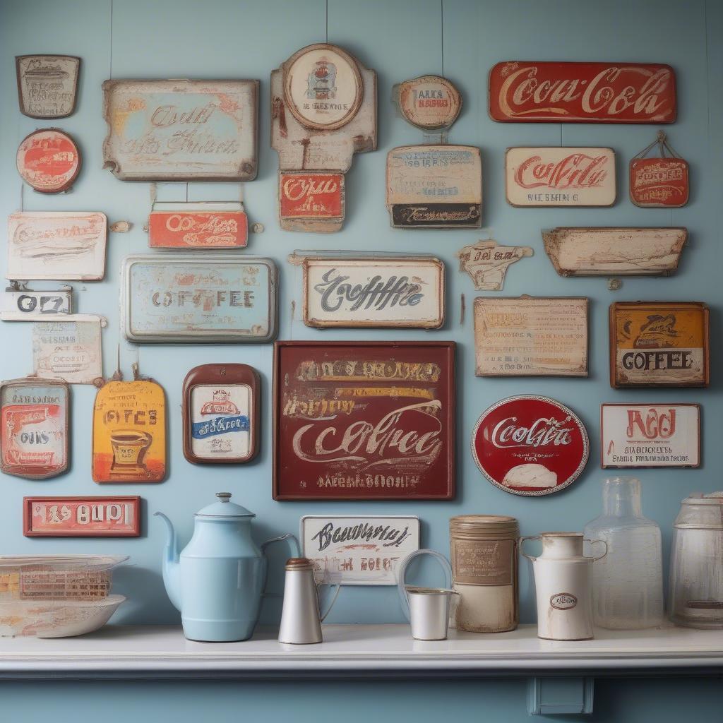 Gallery Wall of Vintage Metal Kitchen Signs