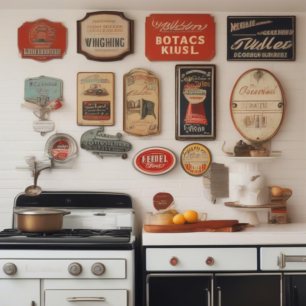 Vintage Metal Signs in a Kitchen