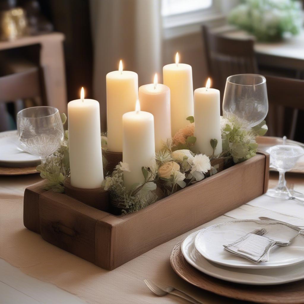 Vintage napkin holder as a table centerpiece.