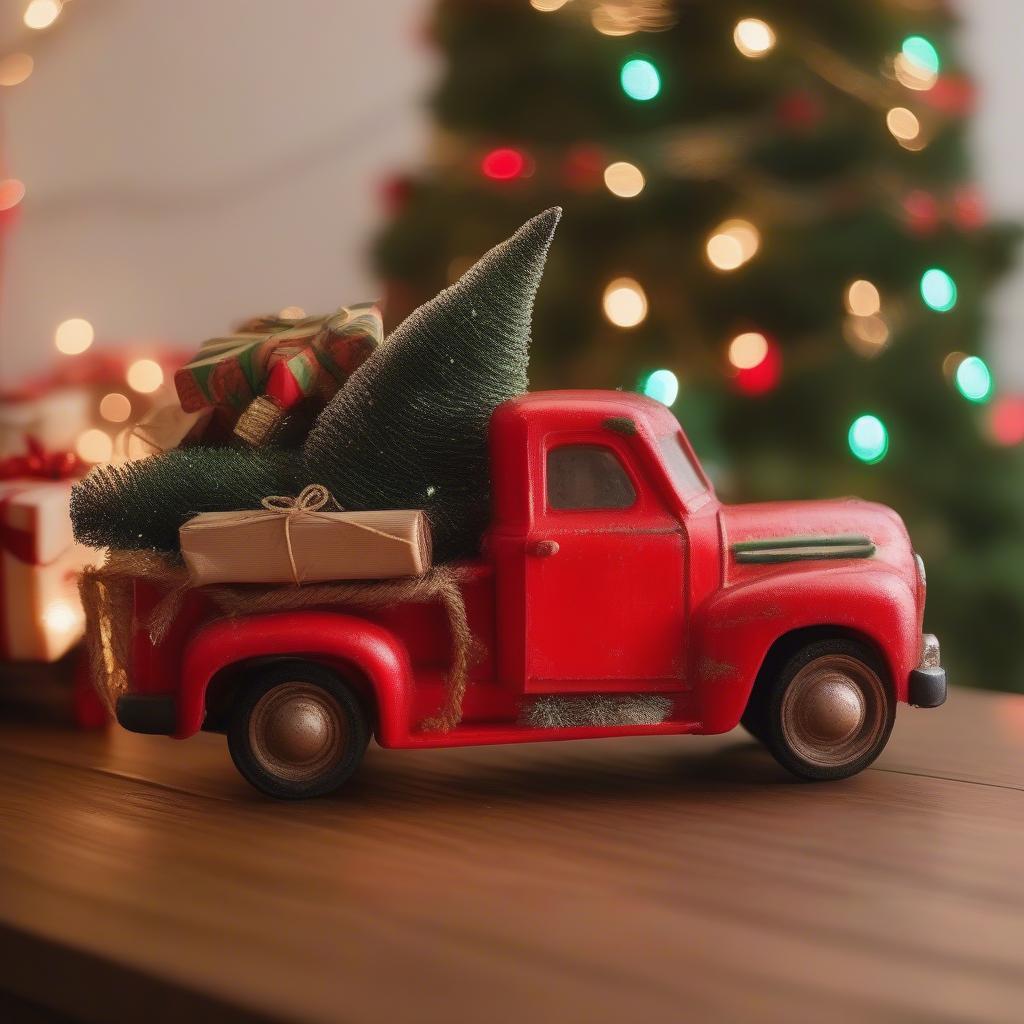 Vintage Red Truck Decorated for Christmas