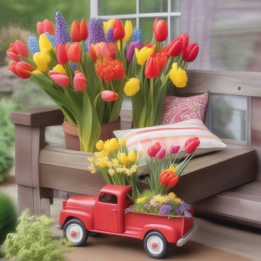 Vintage Red Truck in Spring Décor