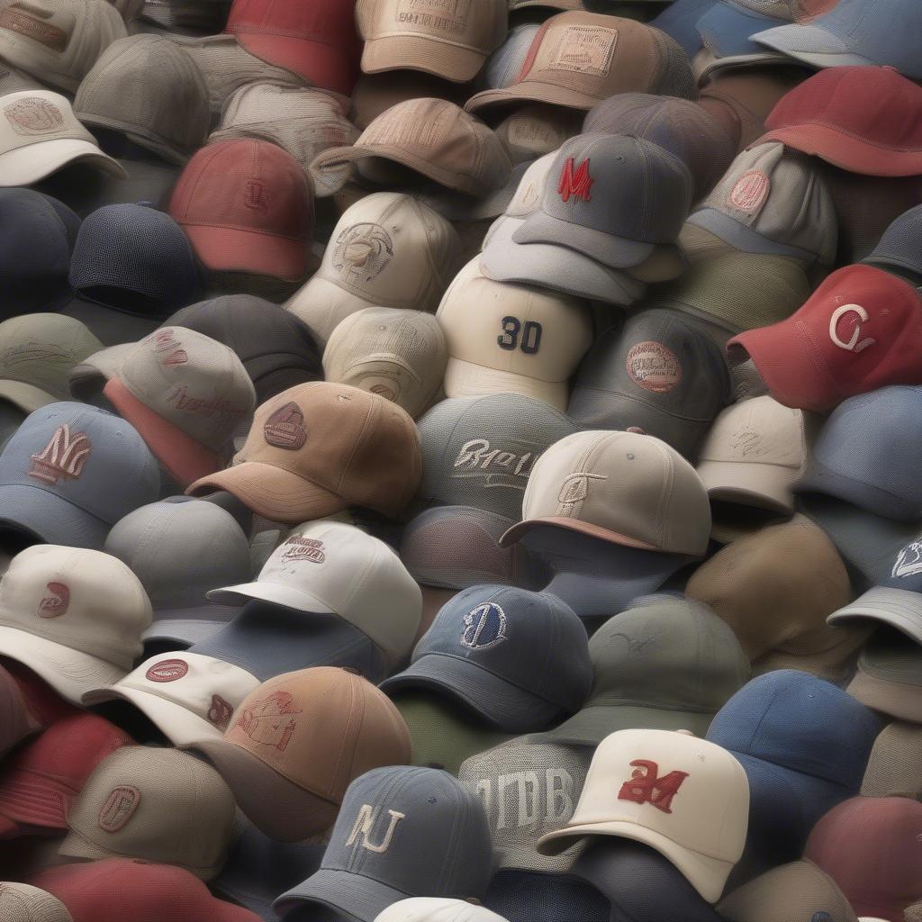 Close-up of vintage Sandlot baseball caps showcasing their unique details