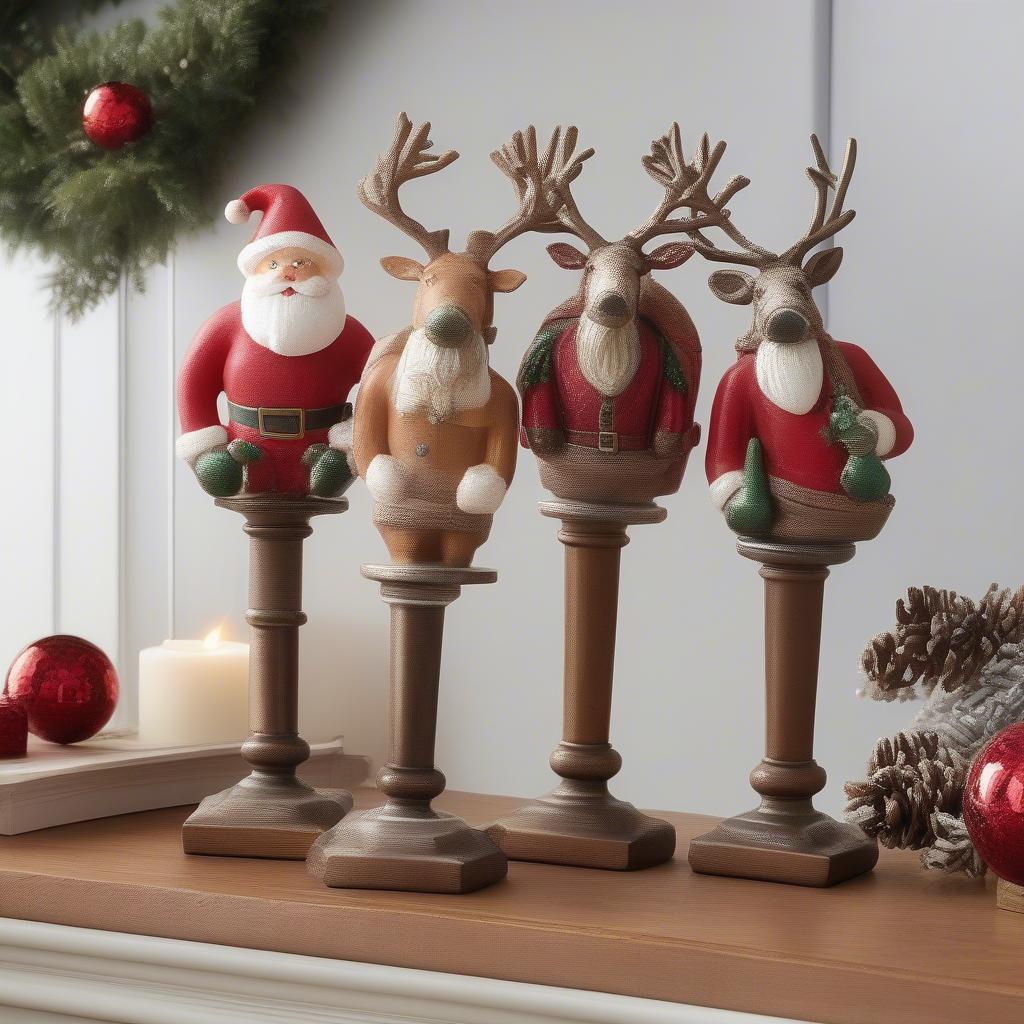 Vintage Santa and Reindeer Stocking Holders