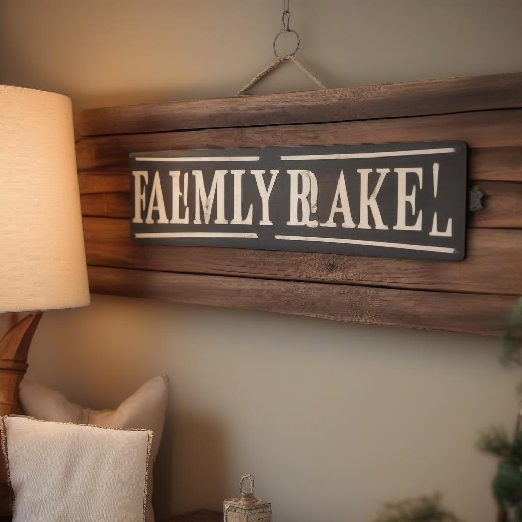 Vintage Wood Sign in a Living Room