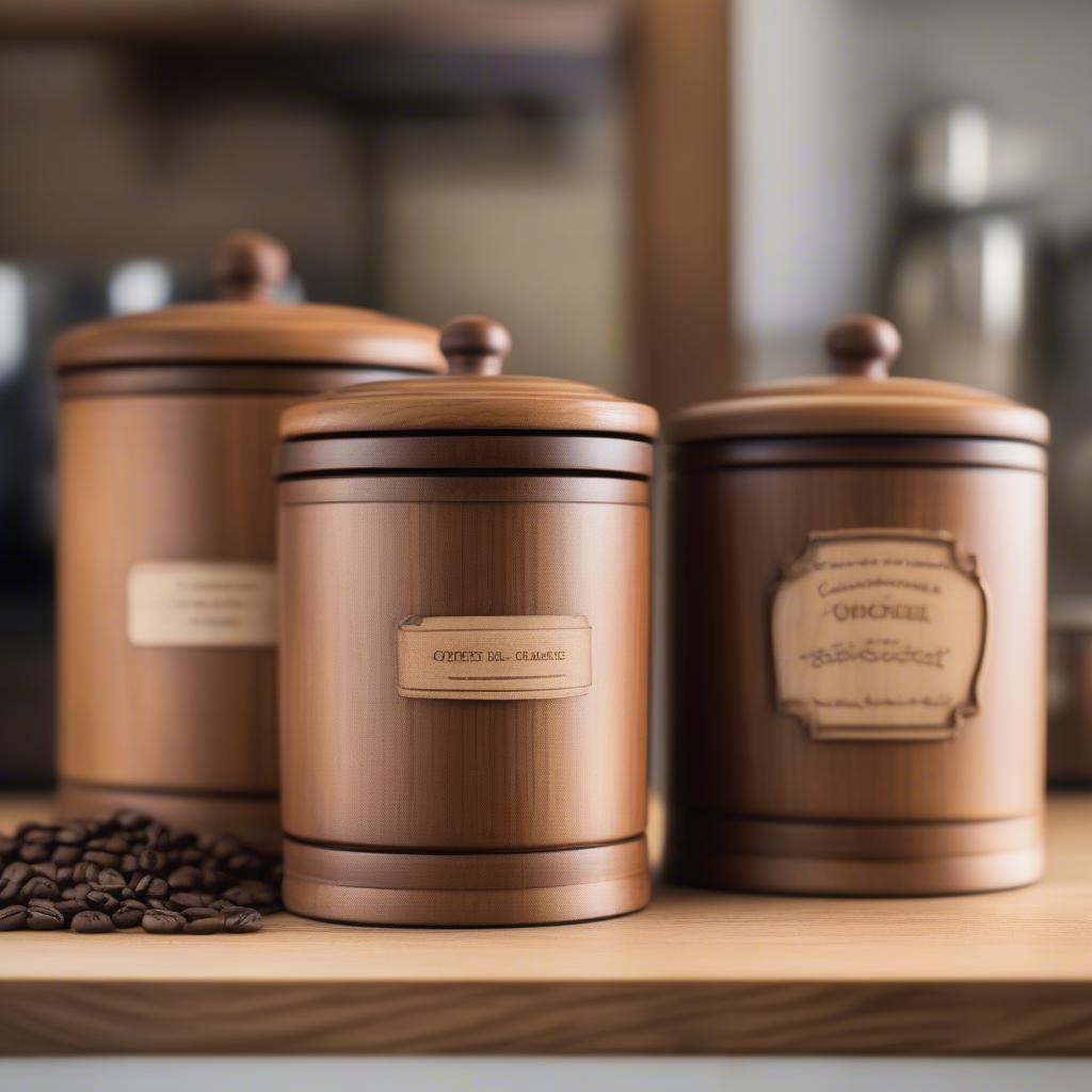 Vintage Wooden Canisters on a Kitchen Counter