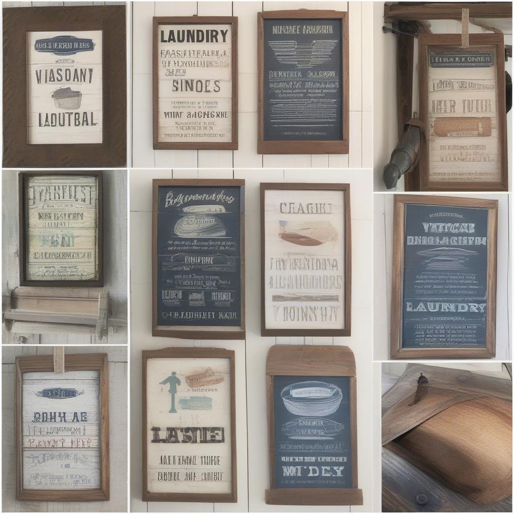 Vintage Wooden Laundry Signs Displayed on a Shiplap Wall