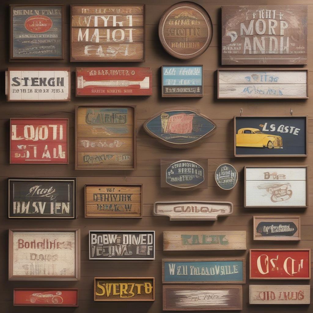 Variety of vintage wooden signs showcasing different styles and designs