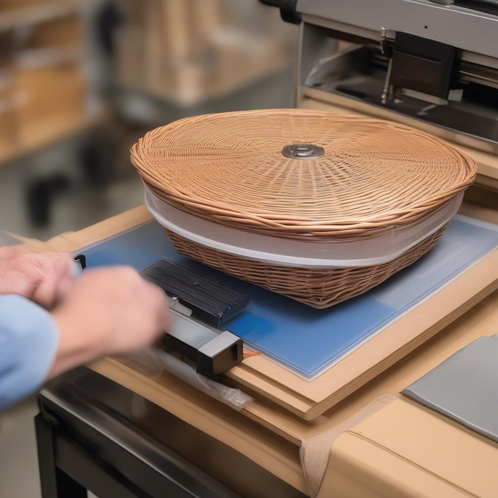 Applying Vinyl Overlay to a Wicker Basket