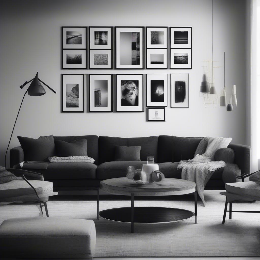 Modern Living Room Wall Collage with Black Frames