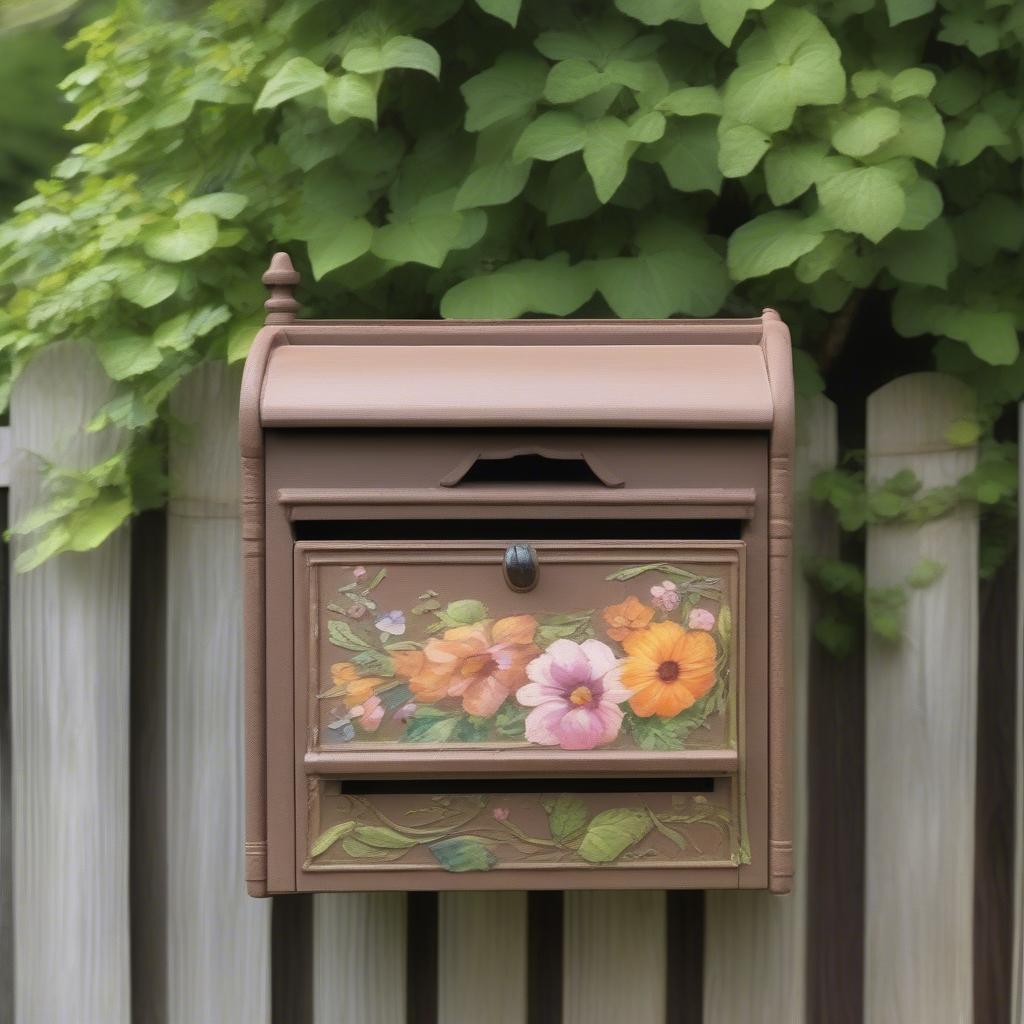 Wall Hanging Wooden Mailbox with Floral Decor