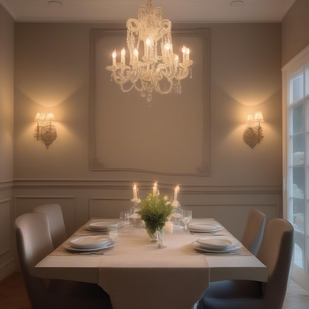 Elegant wall mounted candle sconces create a warm atmosphere in a dining room