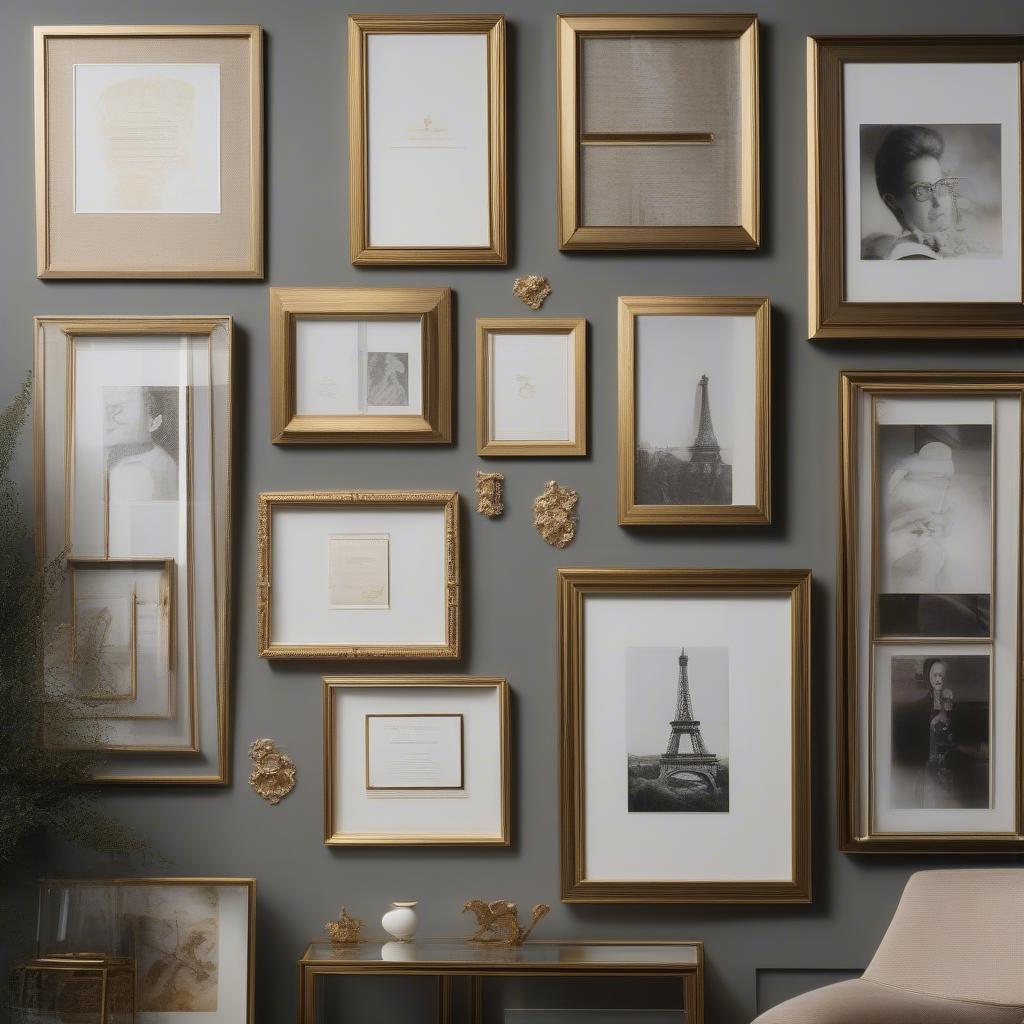 Wall Mounted Frames with Small Gold Photo Frames