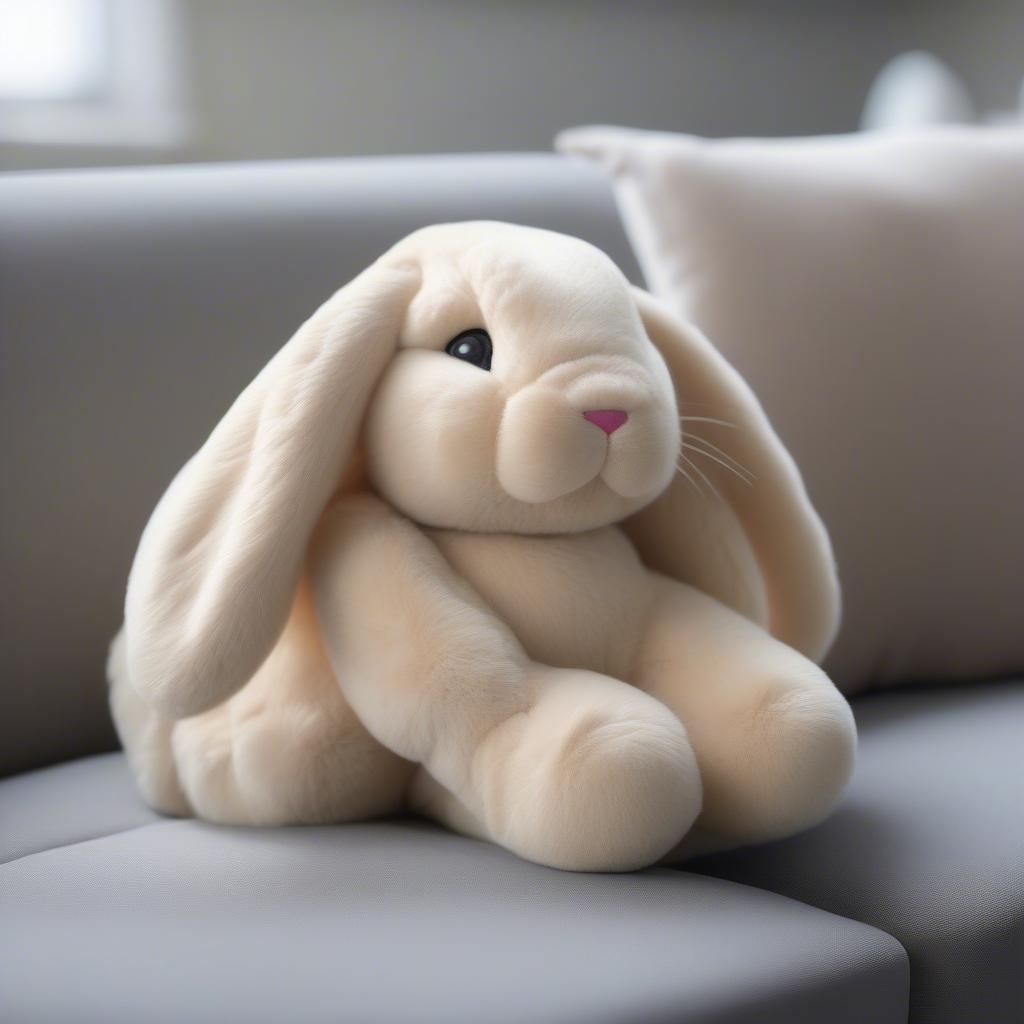 Warmie bunny resting on a comfortable sofa