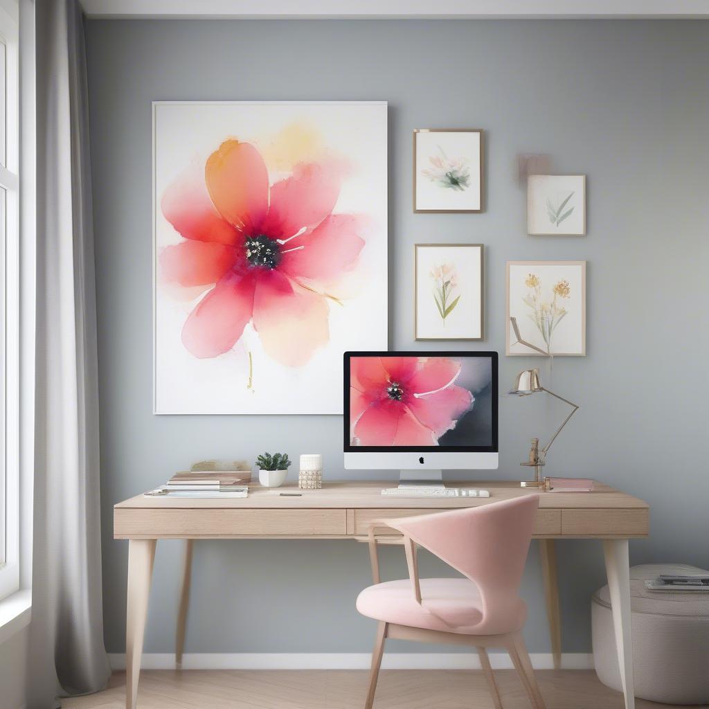 Watercolor Flower Painting in a Home Office