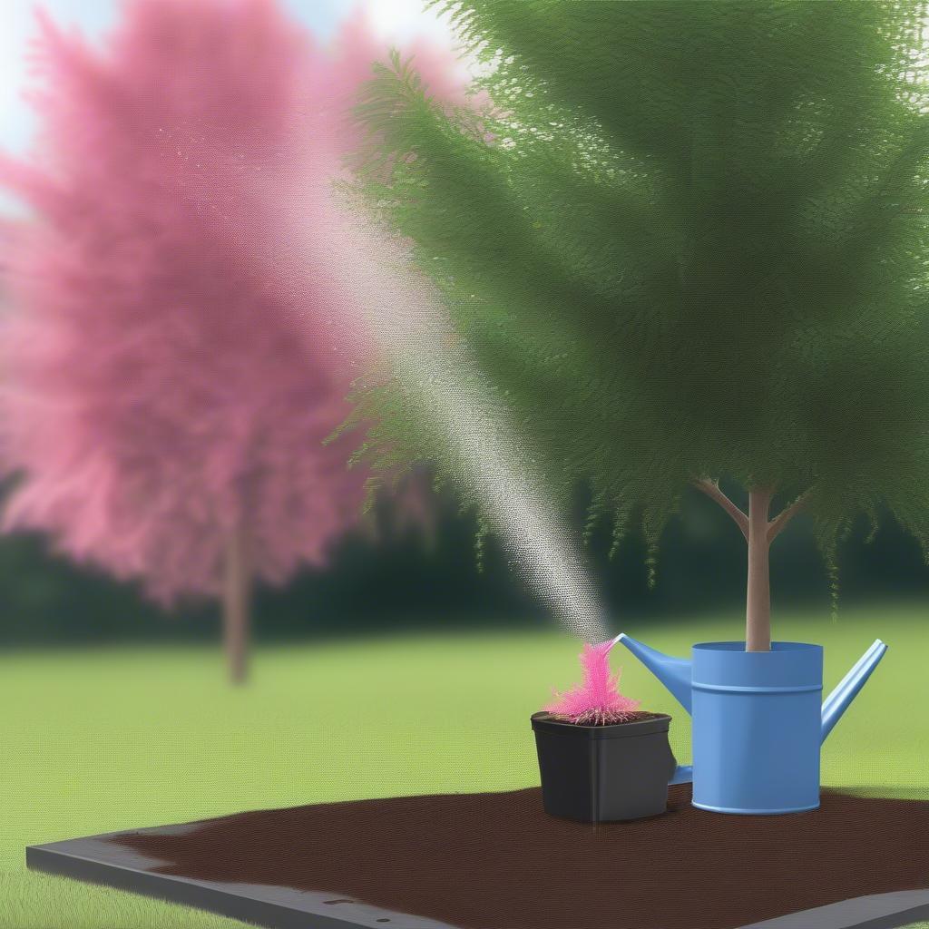 Watering a Pink Bottlebrush Sapling