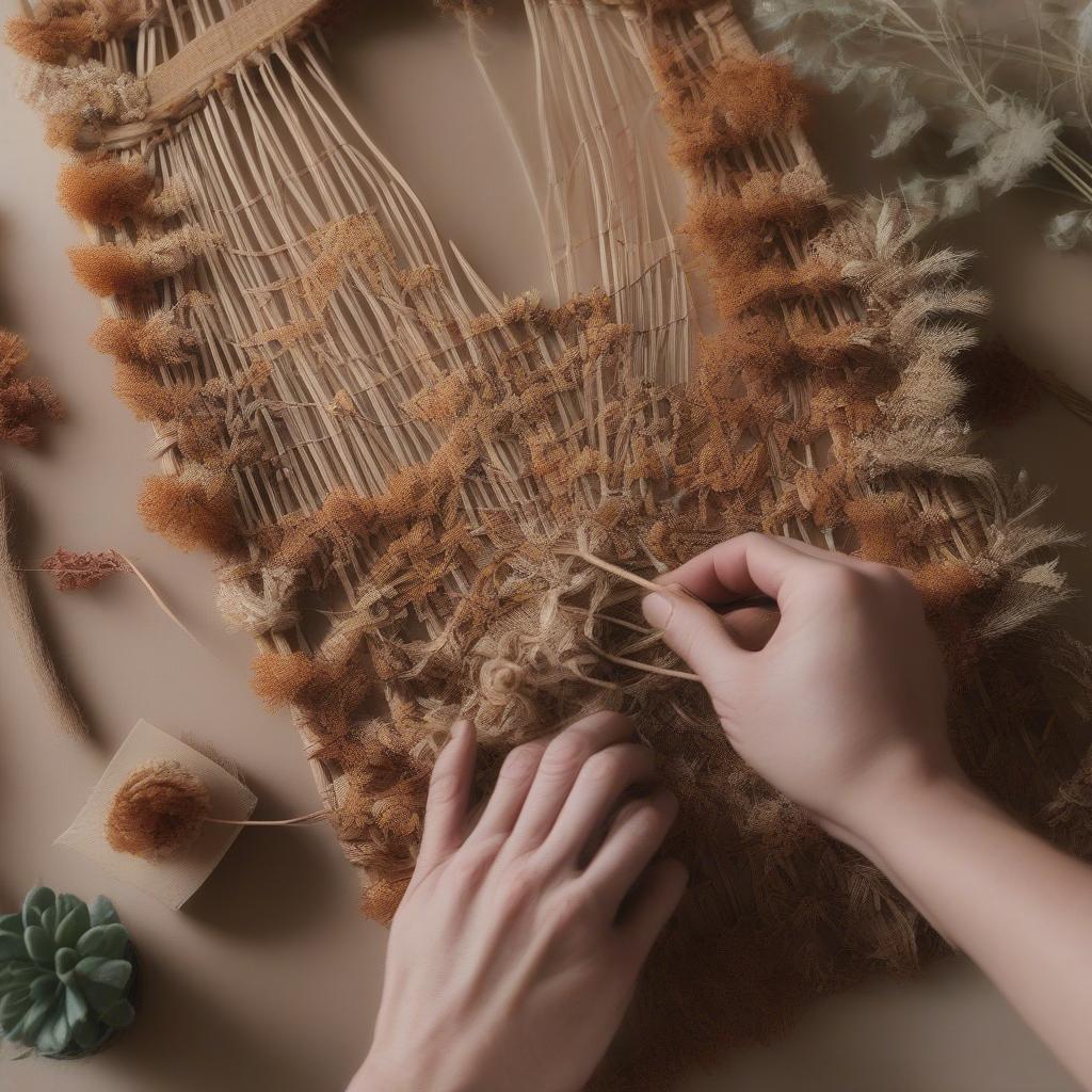 Weaving Botanicals into a Rattan Wall Hanging