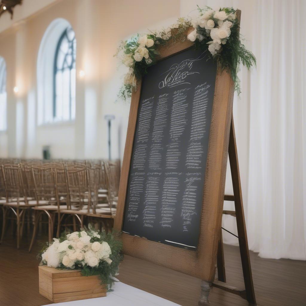 Chalkboard seating chart with individual escort cards.