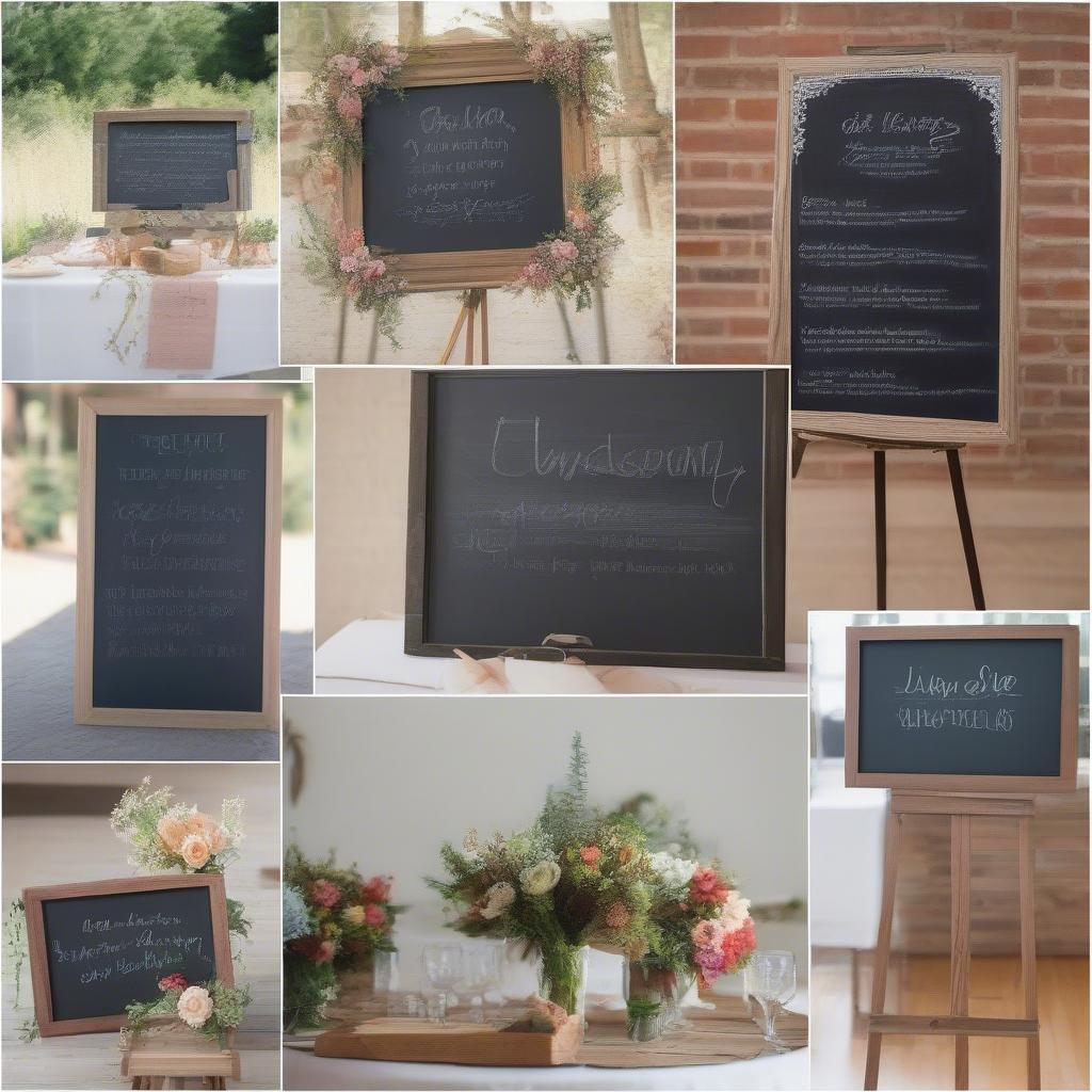 Different styles of wedding chalkboards including framed, frameless, and tabletop options.