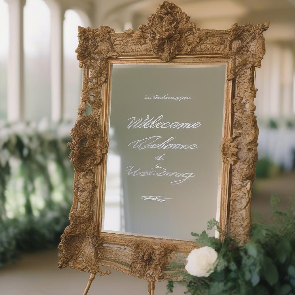 Elegant Welcome Sign on Ornate Mirror Frame