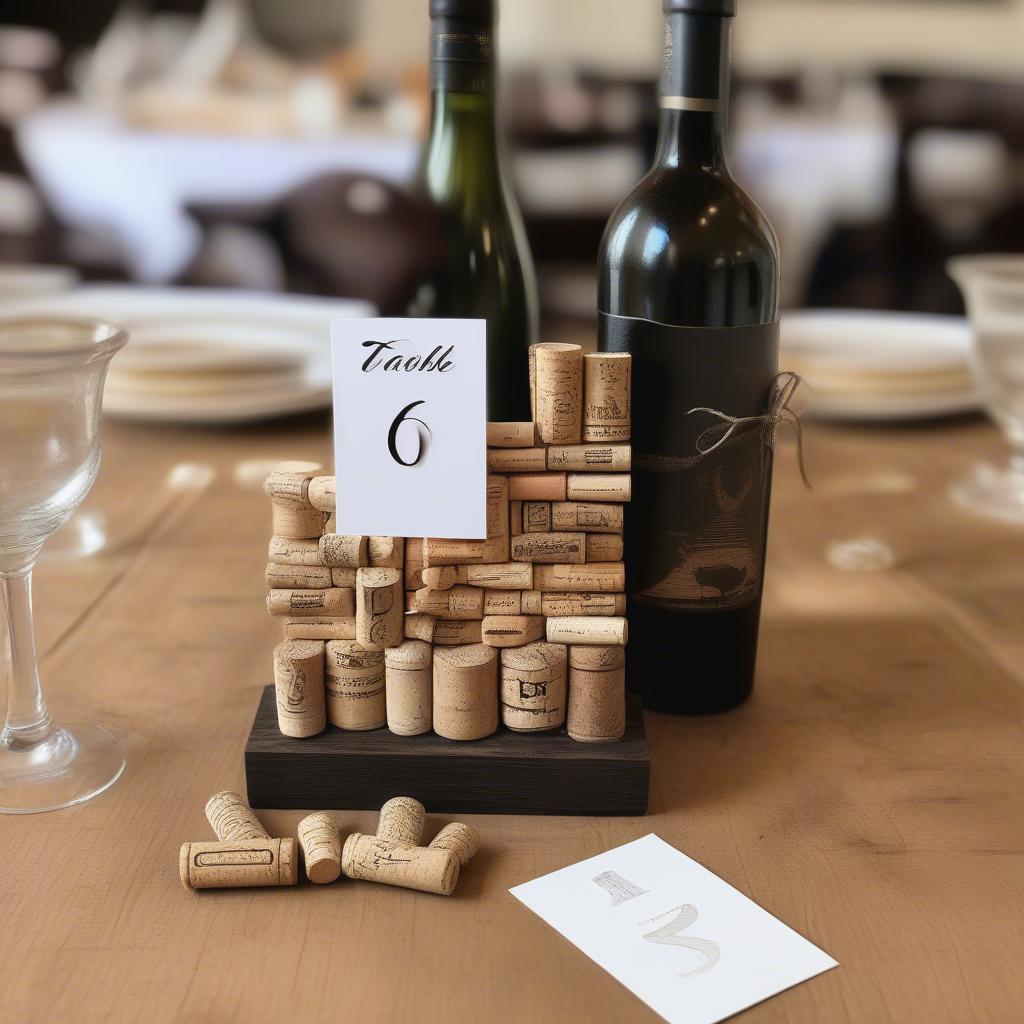 DIY wedding table sign holders made from wine corks.